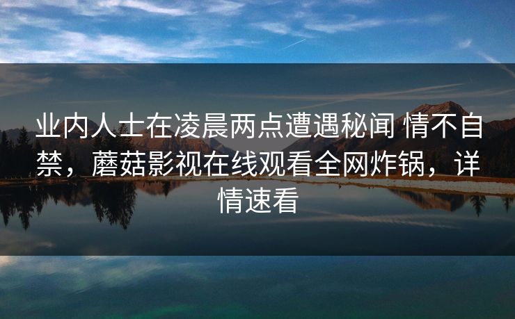 业内人士在凌晨两点遭遇秘闻 情不自禁，蘑菇影视在线观看全网炸锅，详情速看